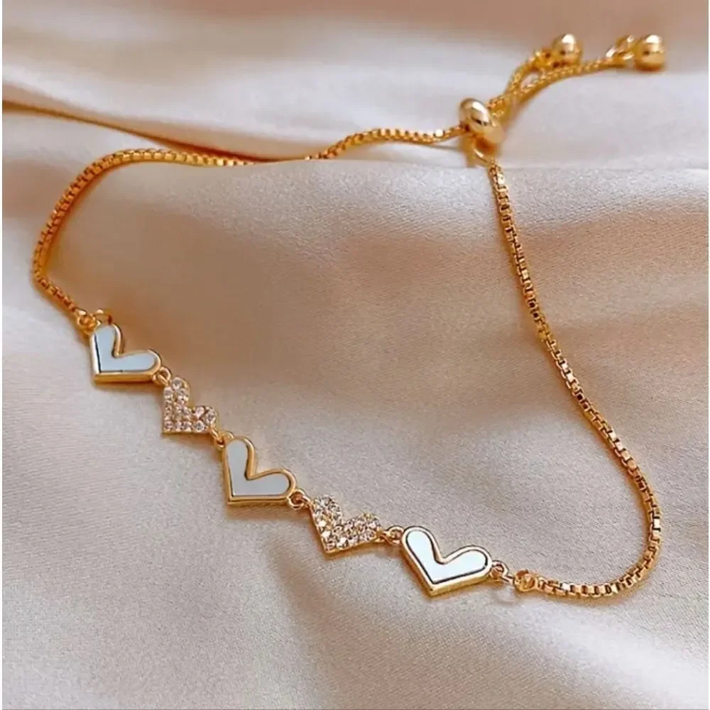 Exquisite Diamond Heart Gold Plated Bracelet